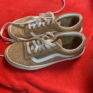 Vans Gold Glitter Low-Top Sneakers with White Stripe Size 4